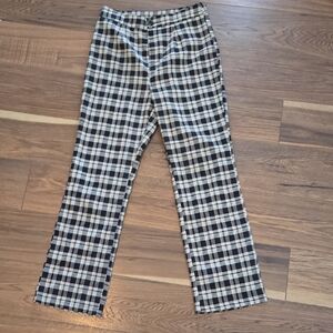 SHEIN Black and White Plaid Straight Leg Pants